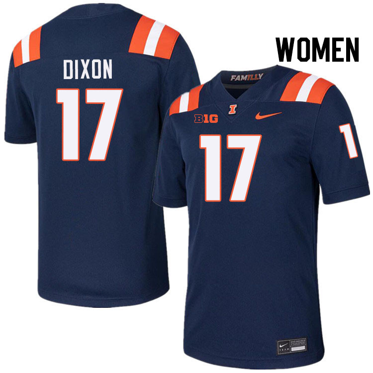 Women #17 Collin Dixon Illinois Fighting Illini College Football Jerseys Stitched-Navy